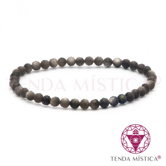 Pulseira Obsidiana Prata Multifacetada 4mm