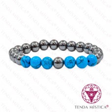 Pulseira Hematite + Howlita Azul 8mm