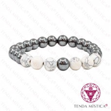 Pulseira Hematite + Howlita Branca 8mm