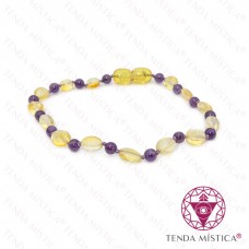 Pulseira Âmbar & Ametista 21cm