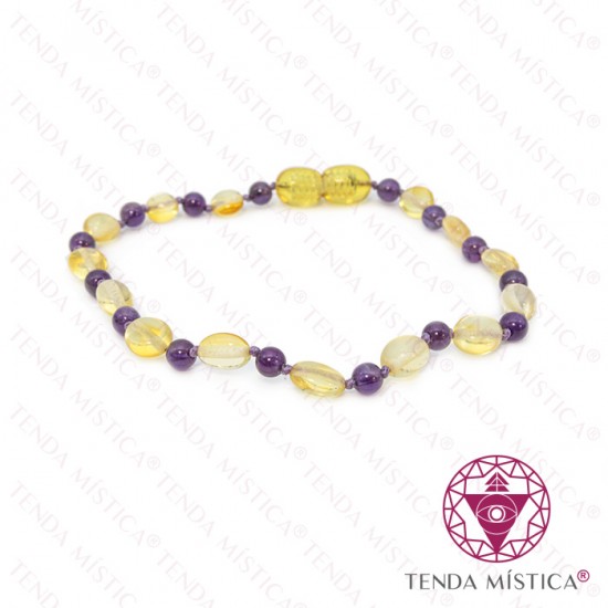 Pulseira Âmbar & Ametista 21cm