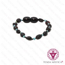 Pulseira Âmbar Negro & Turquesa Bebé 14cm