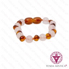 Pulseira Âmbar & Quartzo Rosa Bebé 14cm
