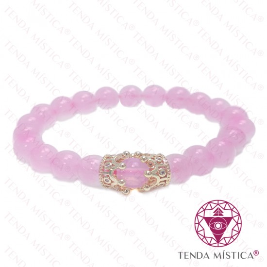 Pulseira Quartzo Rosa 8mm com 2 coroas