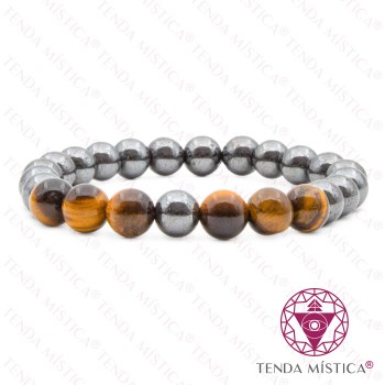 Pulseira Hematite + Olho de Tigre 8mm