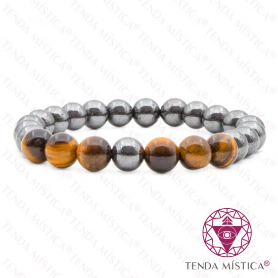 Pulseira Hematite + Olho de Tigre 8mm