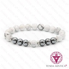 Pulseira Tripla Hematite & Howlite Branca
