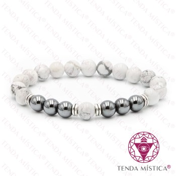 Pulseira Tripla Hematite & Howlite Branca