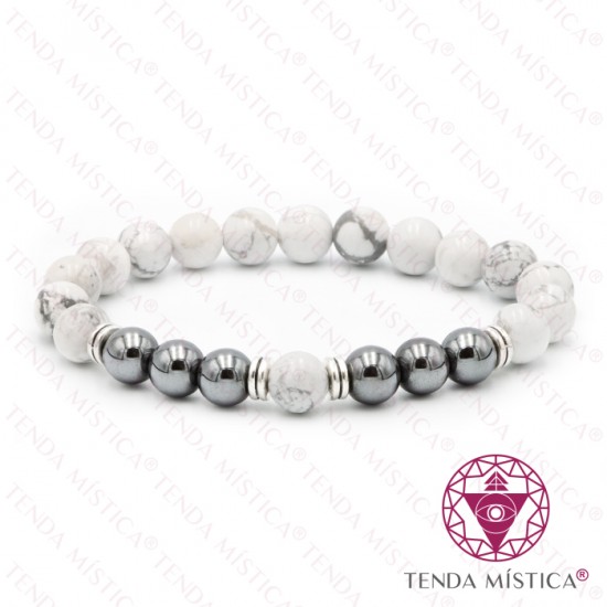 Pulseira Tripla Hematite & Howlite Branca