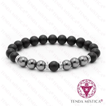 Pulseira Tripla Hematite & Vulcânica Polida