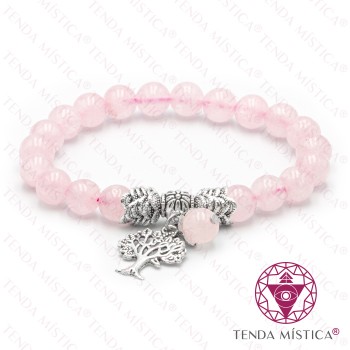 Pulseira Quartzo Rosa Árvore Da Vida