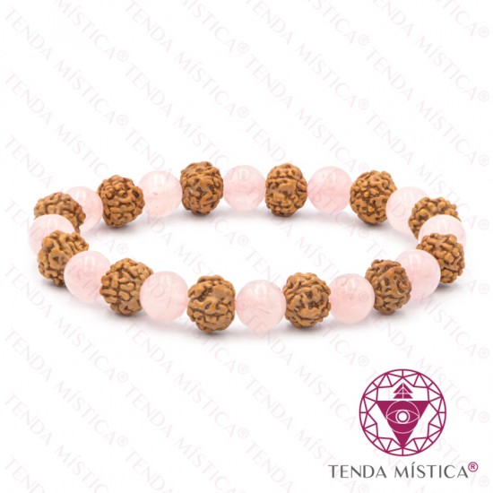 Pulseira Rudraksha + Quartzo Rosa