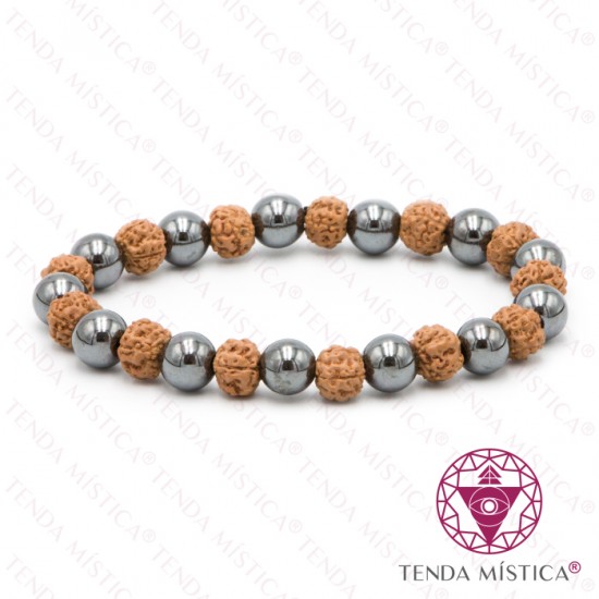 Pulseira Rudraksha + Hematite 8mm