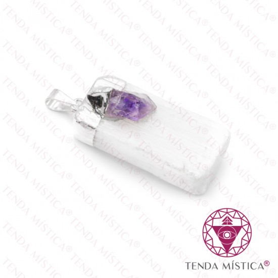 Pendente Selenite & Ametista Topo Prata