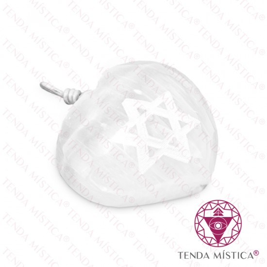 Pendente Selenite Coração Estrela Davi Branca
