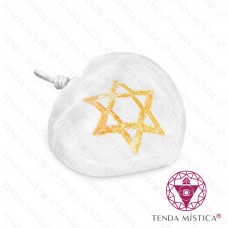 Pendente Selenite Coração Estrela Davi Dourada
