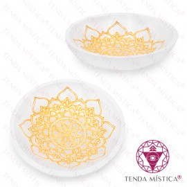 Selenite Taça Circular Mandala Dourada